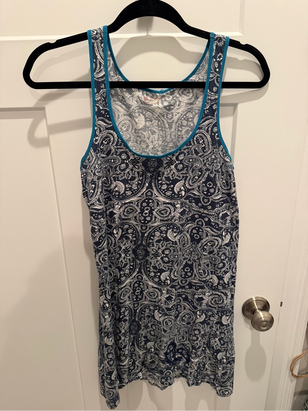Women’s lucky brand Navy Paisley Tank Dress with Teal Trim